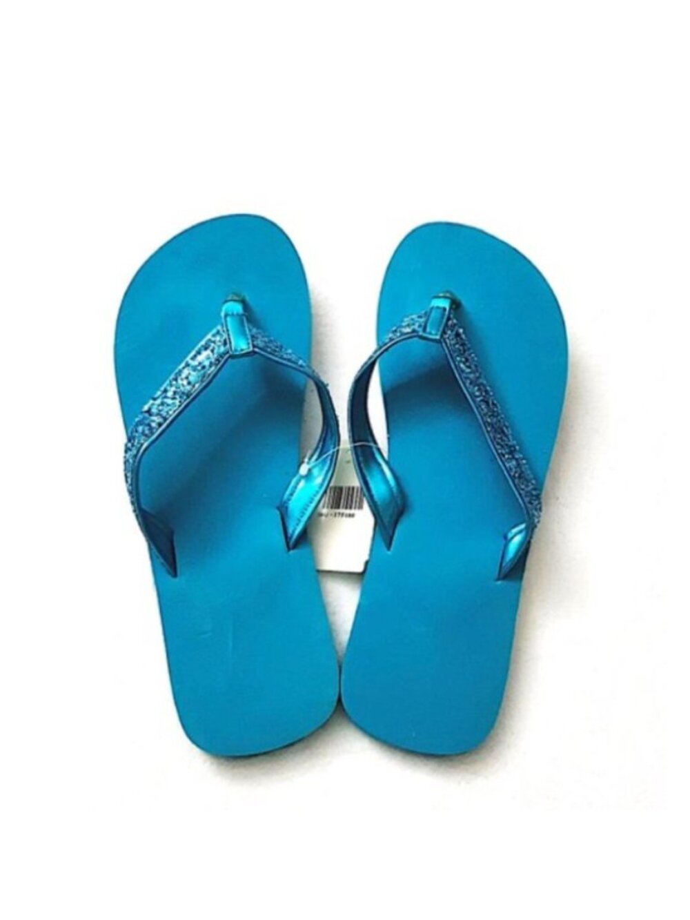 Turquoise Blue Glitters Flip Flops Thong Style, L